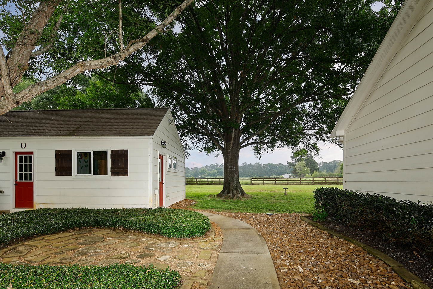 Path between the guest house and garage