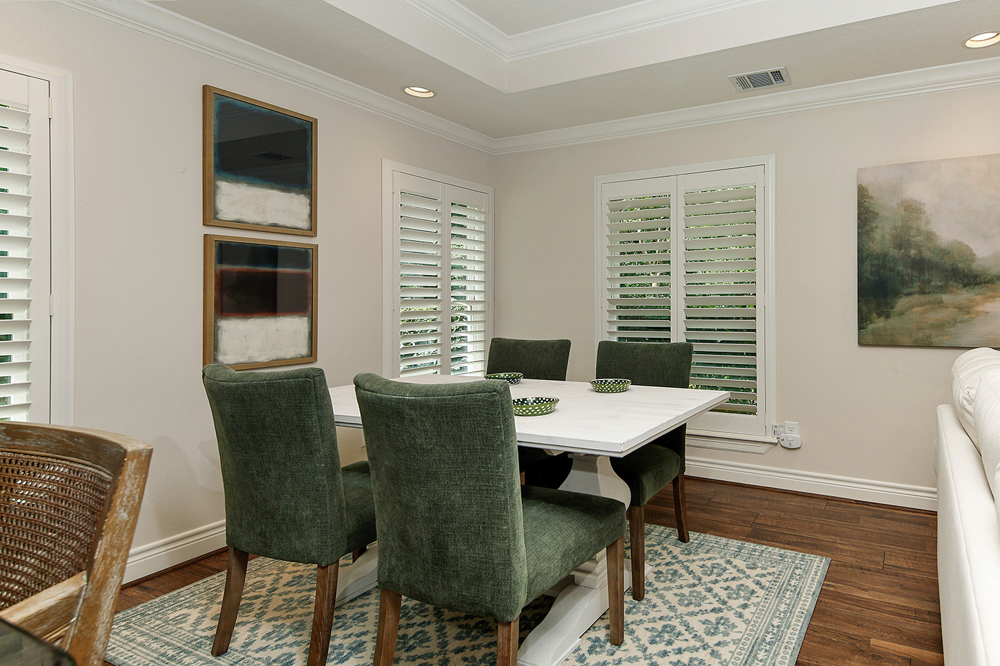 Dining area with plantation shutters