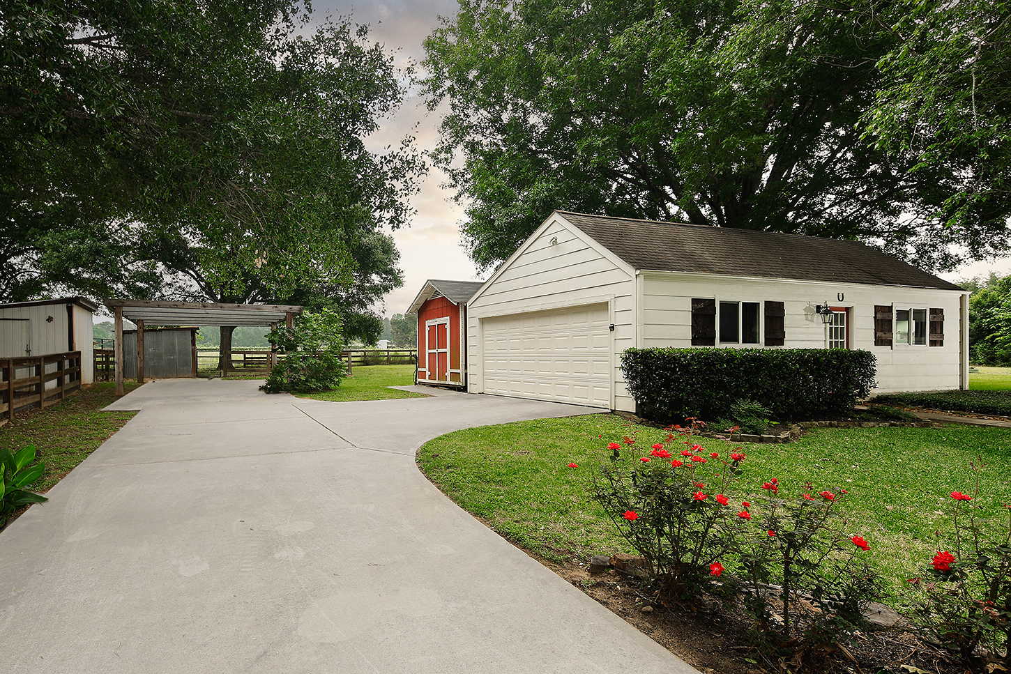 Garage and drive beside the guest house