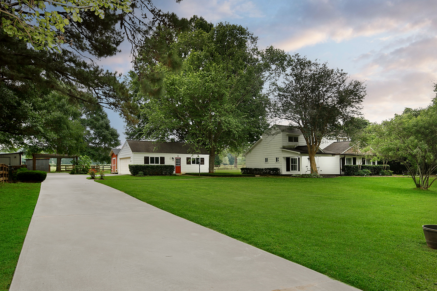Drive view toward the guest house and grounds