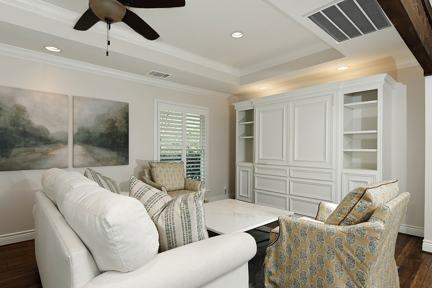 Living area with custom built-ins