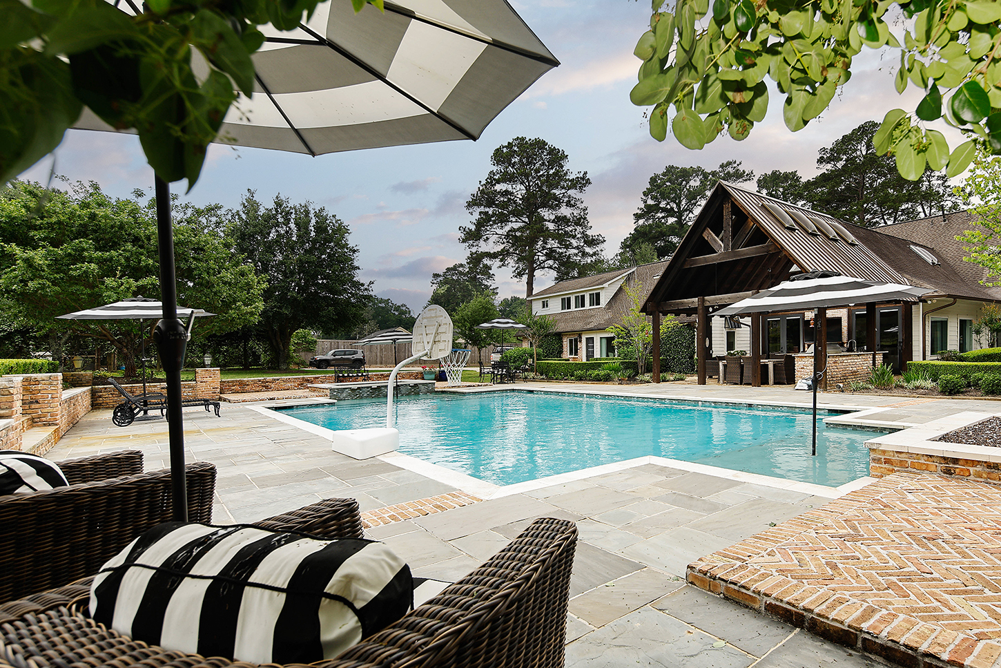 Pool view toward the covered pavilion